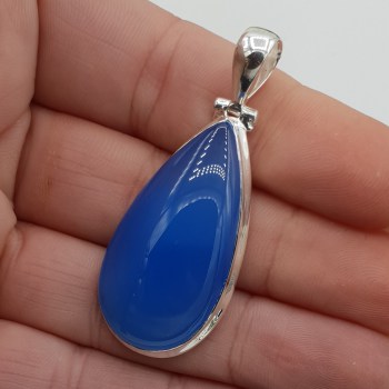 Zilveren hanger met druppelvormige blauwe Chalcedoon