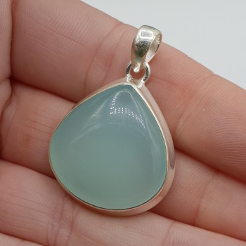 Zilveren hanger gezet met brede druppelvormige aqua Chalcedoon