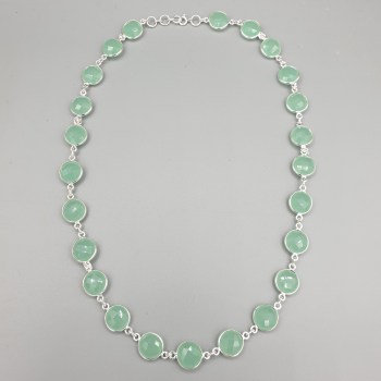 Zilveren ketting rond om gezet met ronde facet aqua Chalcedoon