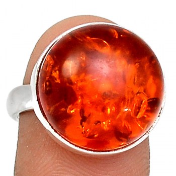 Zilveren ring gezet met ronde Amber 17.3 mm