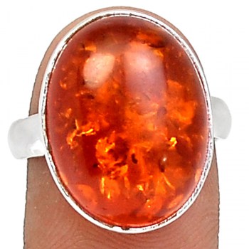 Zilveren ring gezet met ovale cabochon Amber18 mm