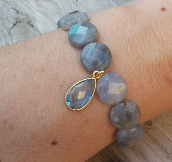 Armband met Labradoriet en vergulde blauwe Topaas Kwarts hanger