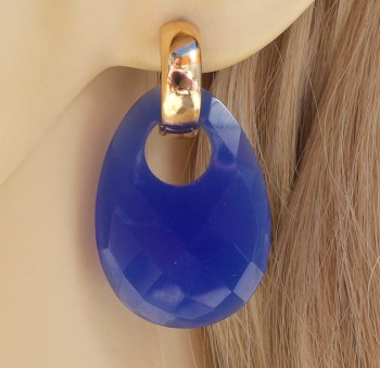 Goud vergulde creolen met ovale kobalt blauwe Chalcedoon