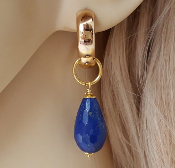 Goud vergulde creolen met Lapis Lazuli briolet