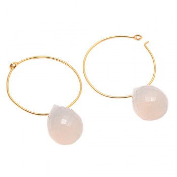 Goud vergulde creolen met witte Chalcedoon briolet