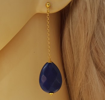 Goud vergulde oorbellen met Saffier blauwe Jade briolet