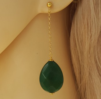 Goud vergulde oorbellen met Emerald groene Jade briolet