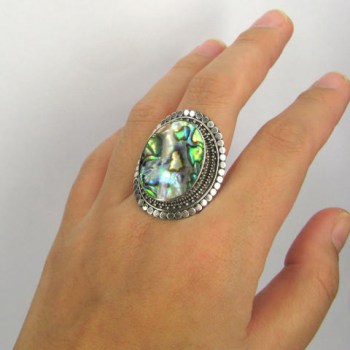 Zilveren edelsteen ring met Abalone schelp maat 18.9 mm