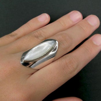 Zilveren edelsteen ring met ovale Parelmoer 17.3 of 17.7 mm