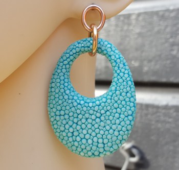 Oorbellen met ovale hanger van Turkoois blauw Roggenleer