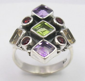 Zilveren edelsteen ring met edelstenen diverse maten