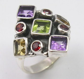 Zilveren edelsteen ring met edelstenen diverse maten