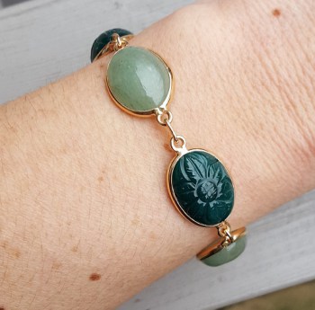 Rosé vergulde armband gezet met groene Onyx en Aventurijn