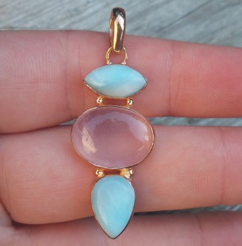 Rosé vergulde hanger gezet met Larimar en Rozenkwarts