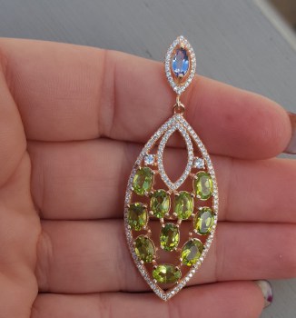 Rosé vergulde hanger met Peridot en Tanzaniet