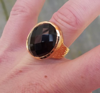 Rosé vergulde ring gezet met zwarte Onyx 17 mm