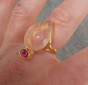 Rosé vergulde ring met Rozenkwarts en roze Toermalijn quartz 18