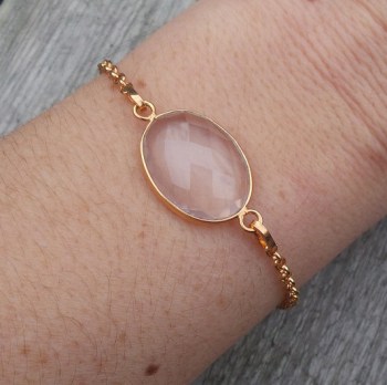 Vergulde armband met ovale facet geslepen Rozenkwarts