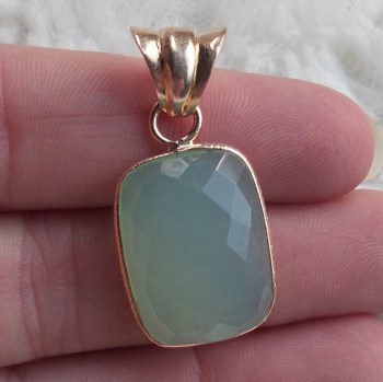 Vergulde hanger gezet met rechthoekige aqua Chalcedoon