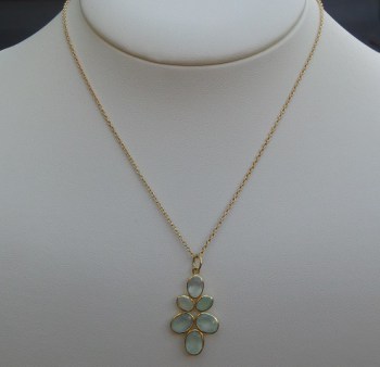 Vergulde ketting met hanger gezet met aqua Chalcedoon