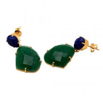 Vergulde oorbellen gezet met Emerald en Lapis Lazuli