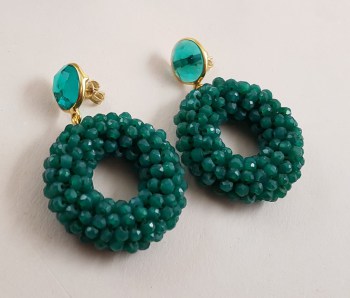 Vergulde oorbellen Apatiet quartz en ring van groene Onyxen
