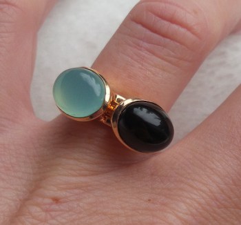 Vergulde ringen set gezet met Chalcedoon en Onyx