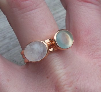 Vergulde ringen set met Maansteen en Chalcedoon 19 mm