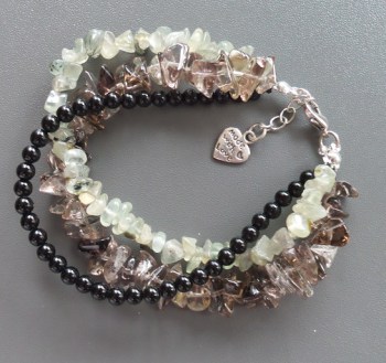 Zilveren armband met Onyx, Prehniet en Smokey Topaas