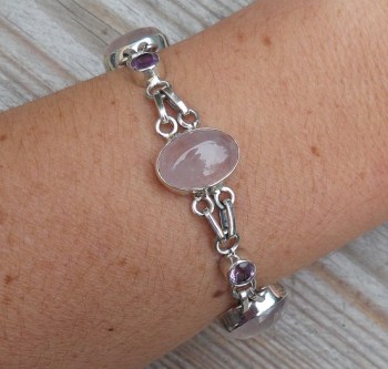 Zilveren armband met cabochon Rozenkwarts en facet Amethisten