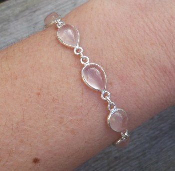 Zilveren armband druppelvormige cabochon Rozenkwarts