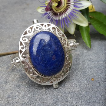 Zilveren armband gezet met grote ovale Lapis Lazuli en Parel