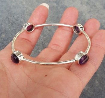 Zilveren armband / bangle gezet met Amethist