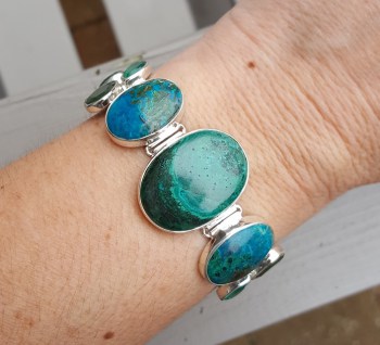 Zilveren armband met Chrysocolla, groene Onyx en Emerald