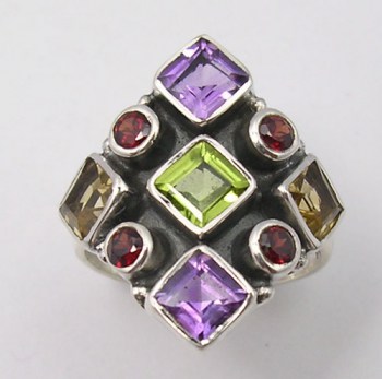 Zilveren edelsteen ring met edelstenen diverse maten