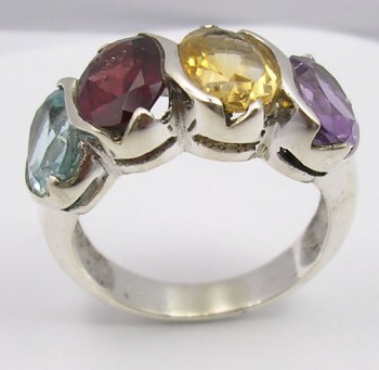 Zilveren edelsteen ring 4 stenen diverse maten