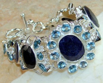 Zilveren edelsteen armband met Saffieren en blauw Topaas