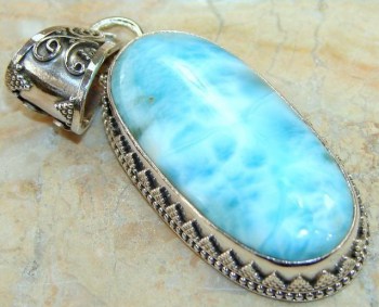Zilveren edelsteen hanger met Larimar vintage setting