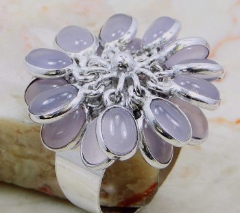 Zilveren edelsteen ring met Rozekwartssteentjes maat 17.3 mm