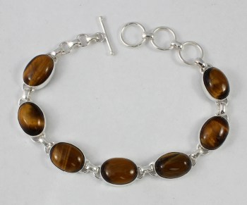 Zilveren edelsteen armband met cabochon Tijgeroog