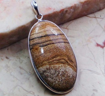 Zilveren edelsteen hanger met picture Jasper