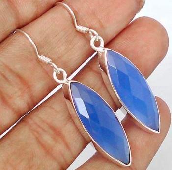 Zilveren edelsteen oorbellen ovale blauwe Chalcedoon