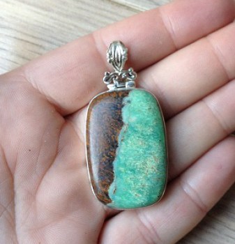 Zilveren edelsteen hanger met Boulder Chrysopraas