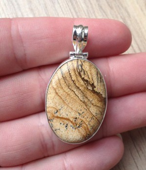 Zilveren edelsteen hanger met ovale Picture Jasper