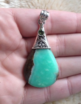 Zilveren edelsteen hanger Boulder Chrysopraas en Peridot