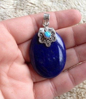 Zilveren edelsteen hanger Lapis Lazuli en fire Opaal