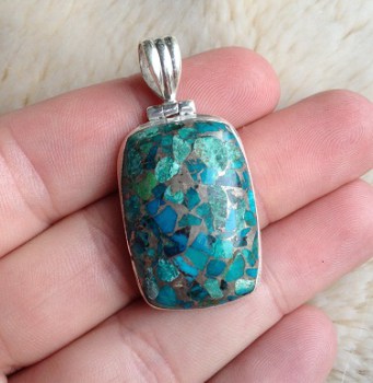 Zilveren edelsteen hanger met rechthoekige koper Chrysocolla