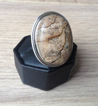 Zilveren edelsteen ring met Landschap Jaspis maat 18.3 mm.