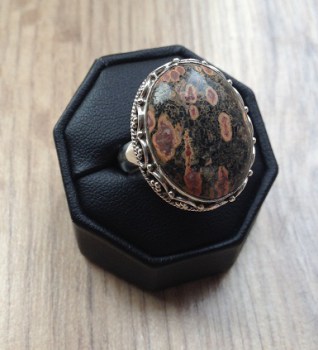 Zilveren edelsteen ring met Luipaard Jaspis ring maat 19 mm