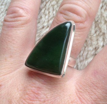 Zilveren edelsteen ring met groene Jade ring maat 18.5 mm